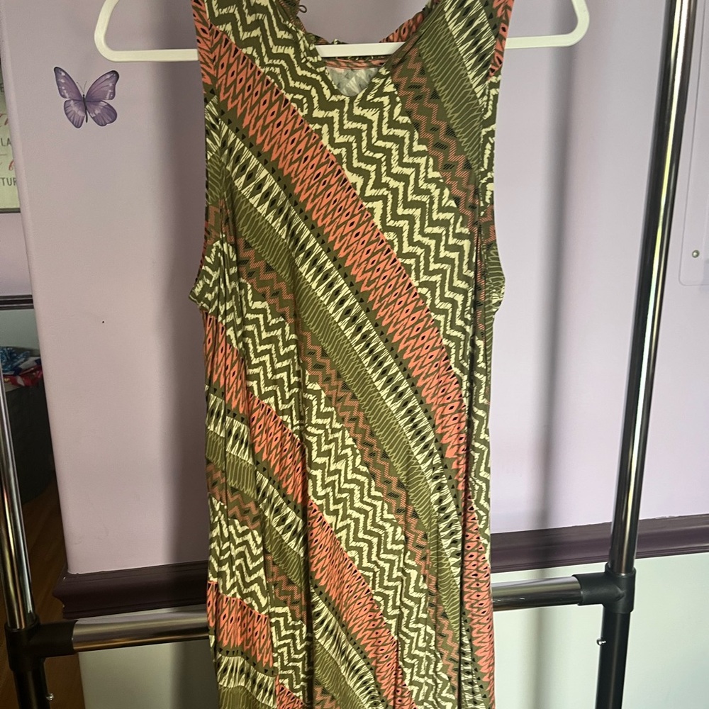 Cato Green and Orange Sleeveless Crew Neck Maxi Dress